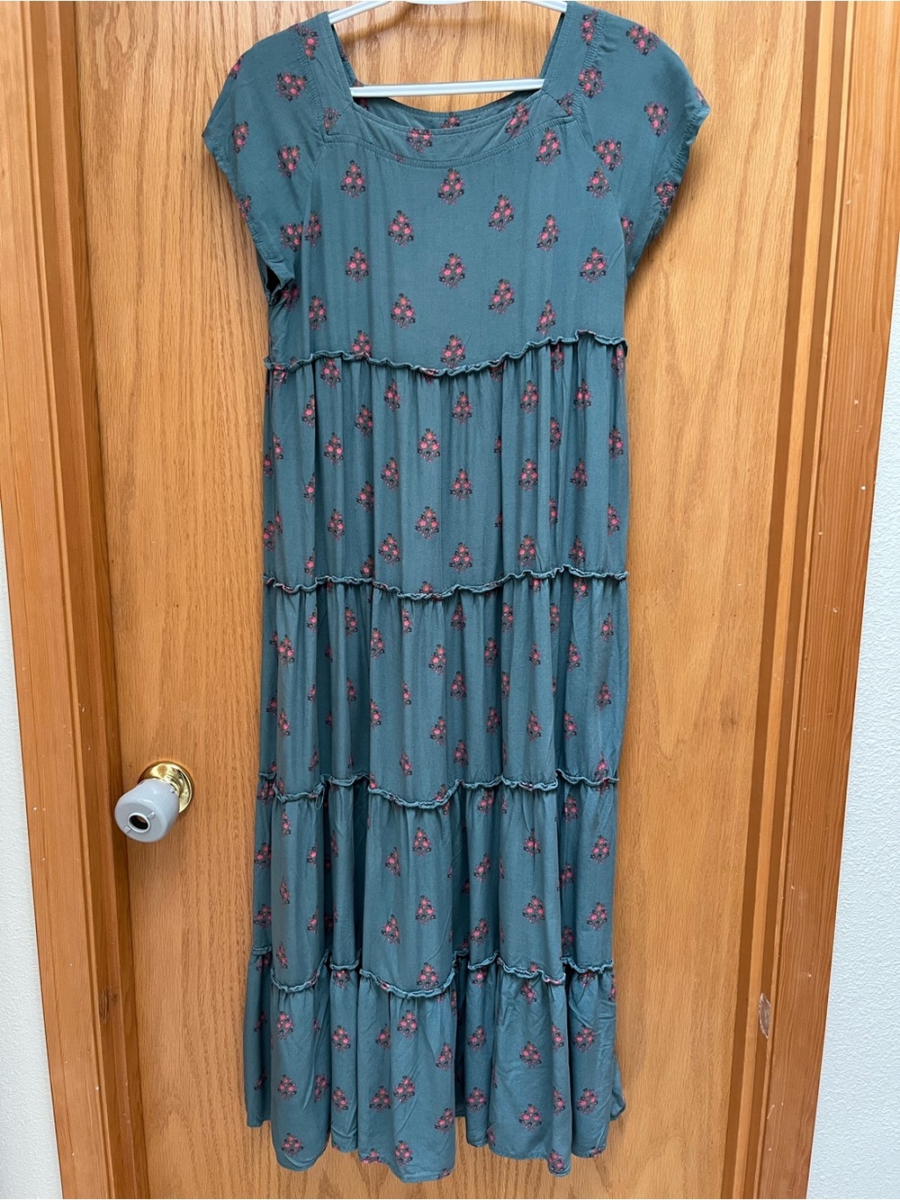 NATURAL LIFE Slate Green Tiered Maxi Dress with Pink Floral